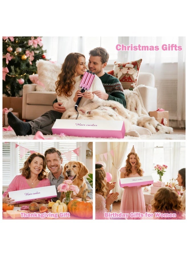 اوٹل مكواة تجعيد الشعر بثلاثة براميل، أداة تمويج الشعر بعرض 1 بوصة، جهاز تمويج للشعر لتصفيف الأمواج الشاطئية للنساء مع إعدادين للحرارة، باللون الوردي - Image 3